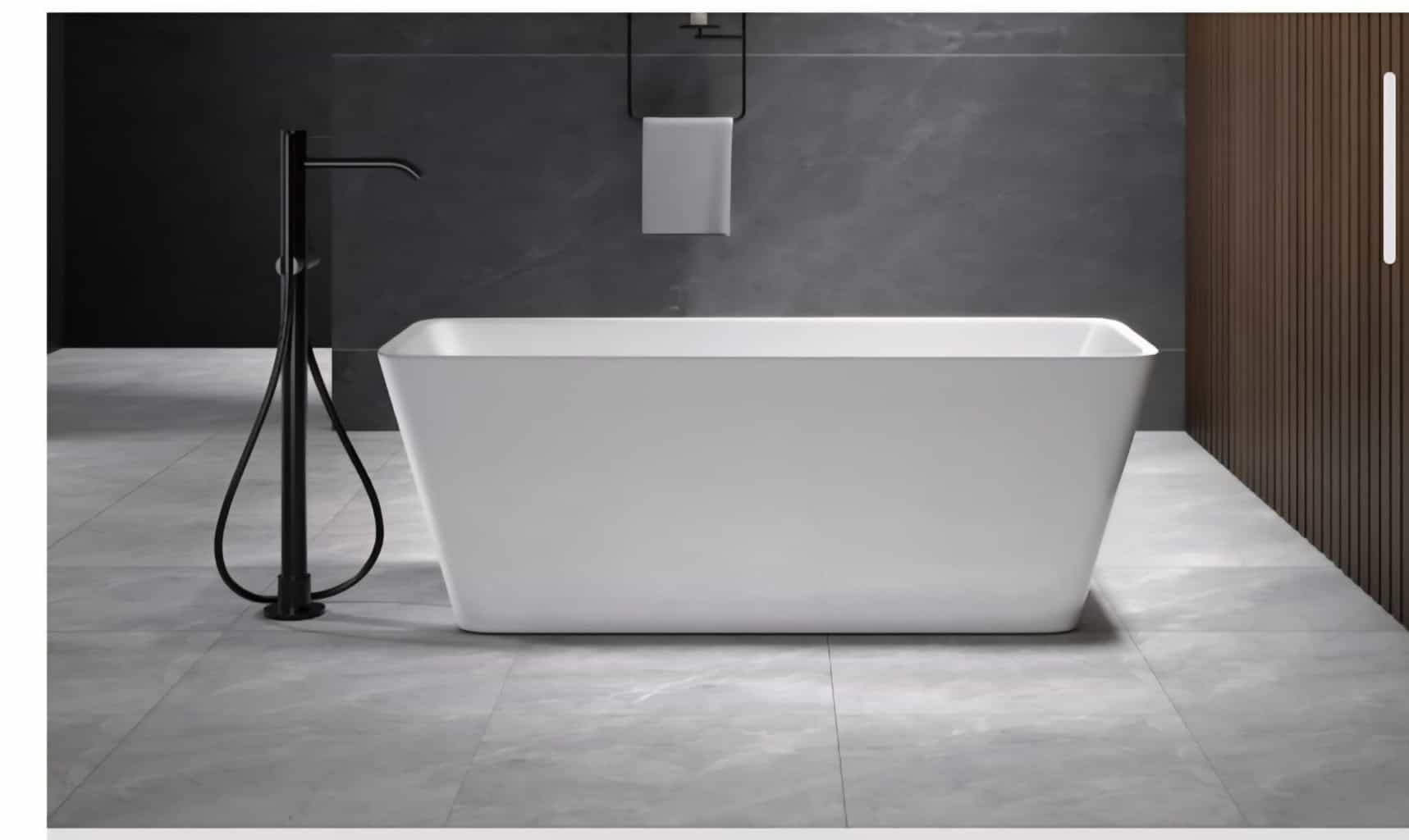 Cadă Freestanding Albă din Acril Galme Rectangulară 170*75*58cm cu Ventil Click-Clack pentru Baie Modernă – Design Elegant și Confort Premium