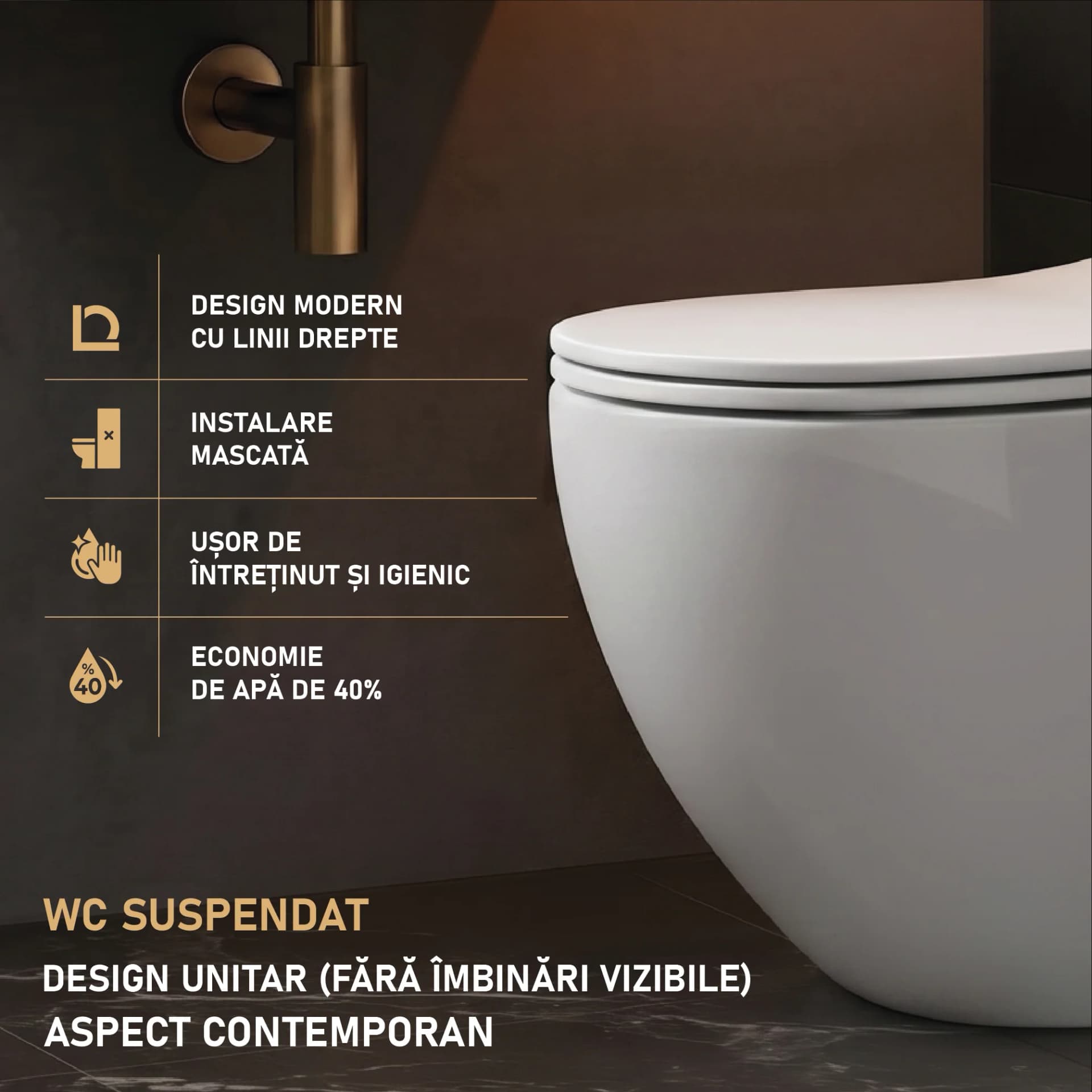 Vas WC suspendat rimless fara margini Sofia  alb ceramica lucioasa cu capac soft close duroplast inchidere lenta T203 - 49x36x36cm