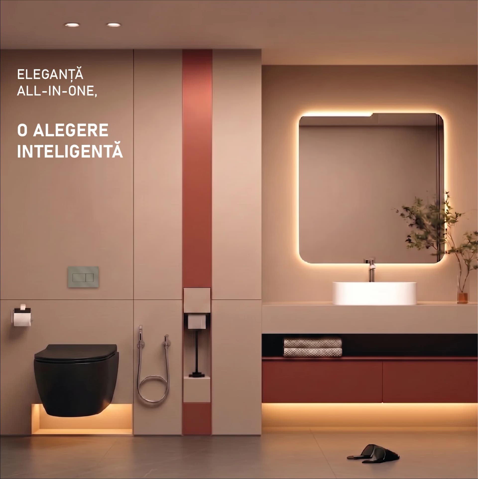 Vas WC suspendat Sofia Negru Rimless fara margini  si capac Soft Close Duroplast cu inchidere lenta si cu Baterie Bideu Neagra incorporata apa calda - rece 49x36x36cm