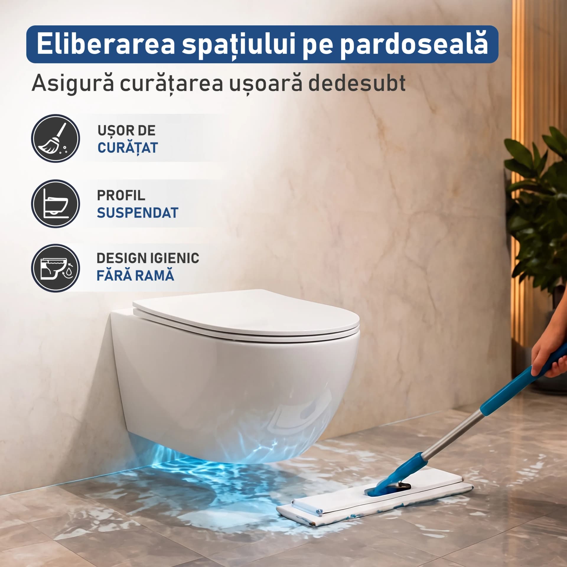 Vas WC suspendat rimless fara margini Sofia  alb ceramica lucioasa cu capac soft close duroplast inchidere lenta T203 - 49x36x36cm