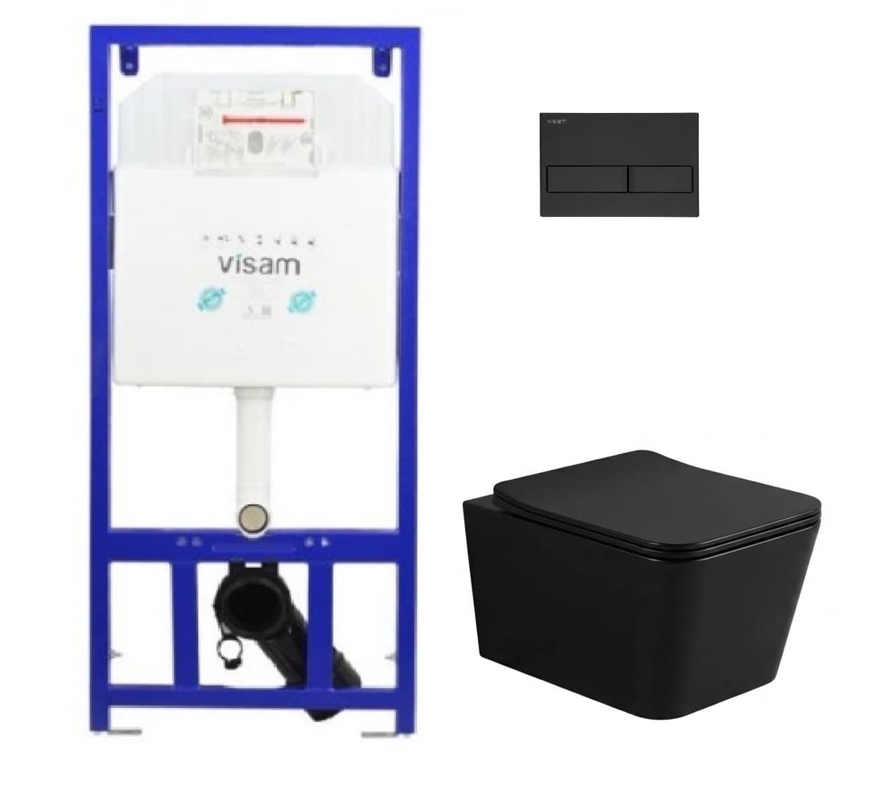 Set Rezervor incastrat Visam Slim 80 clapeta neagra cu Vas WC Suspendat Florence Tornado Rrimless fara margini negru si capac soft close duroplast inchidere lenta  49x36x36cm