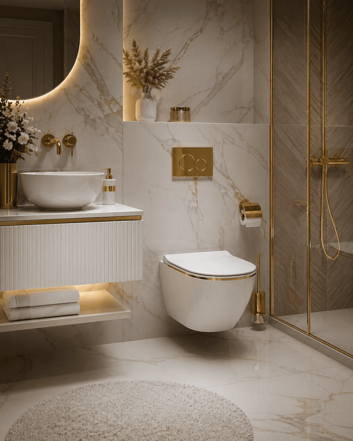 Trend 2026: Vas WC Suspendat cu Dungă Aurie și Bideu – Design Premium pentru Baie