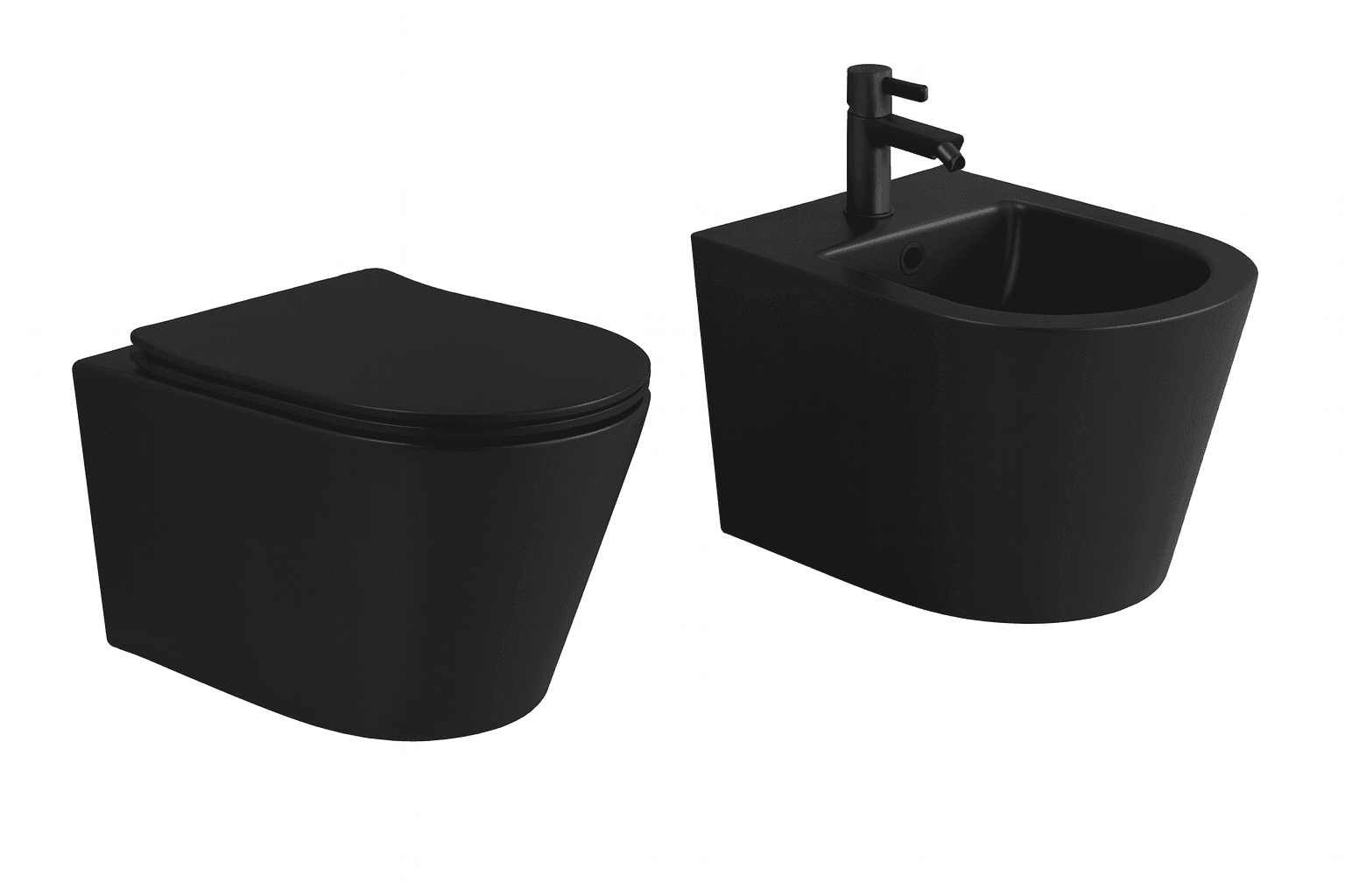 Vas WC Suspendat Rimless fara margini negru finisaj mat satin Atena cu Capac Soft Close duroplast cu inchidere lenta T201MB - 49x36x36cm