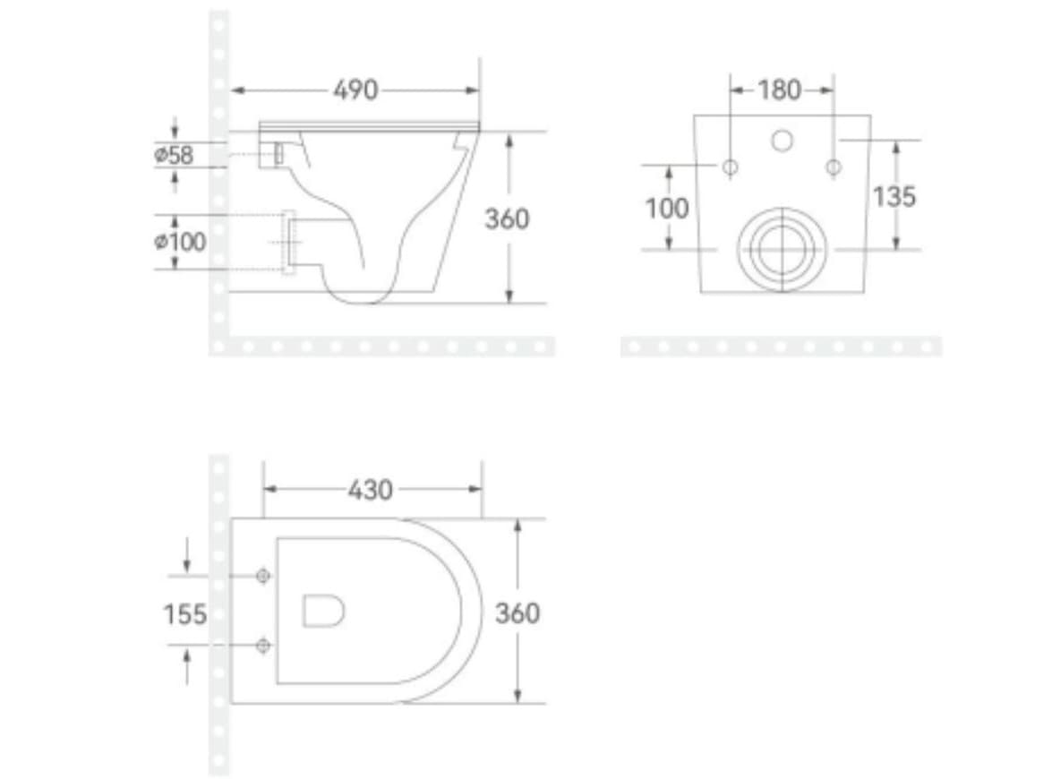 Vas WC Suspendat Rimless fara margini negru finisaj mat satin Atena cu Capac Soft Close duroplast cu inchidere lenta T201MB - 49x36x36cm