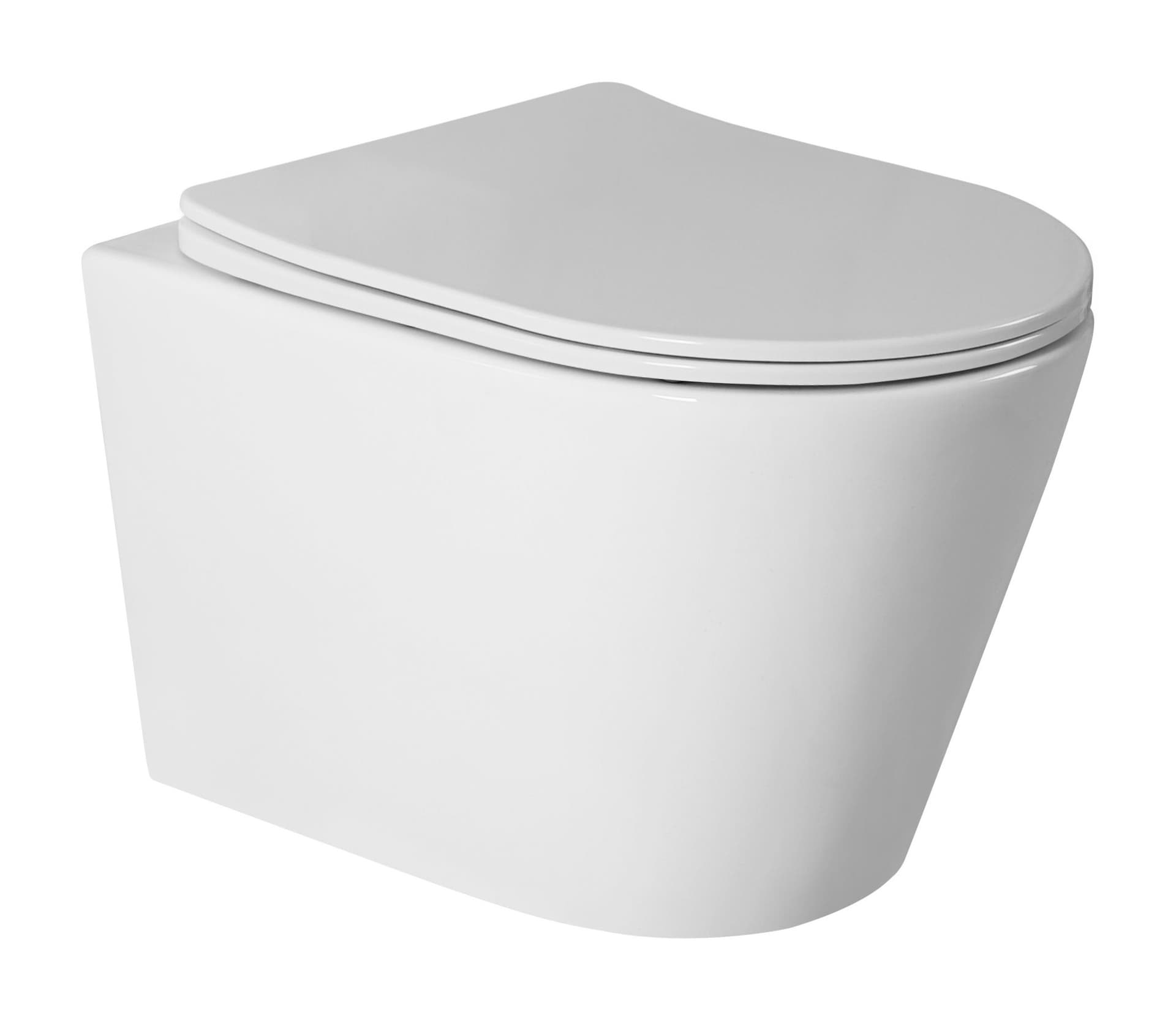 Vas WC suspendat rimless Tornado Atena alb ceramica lucioasa cu capac soft close duroplast inchidere lenta  49x36x36cm