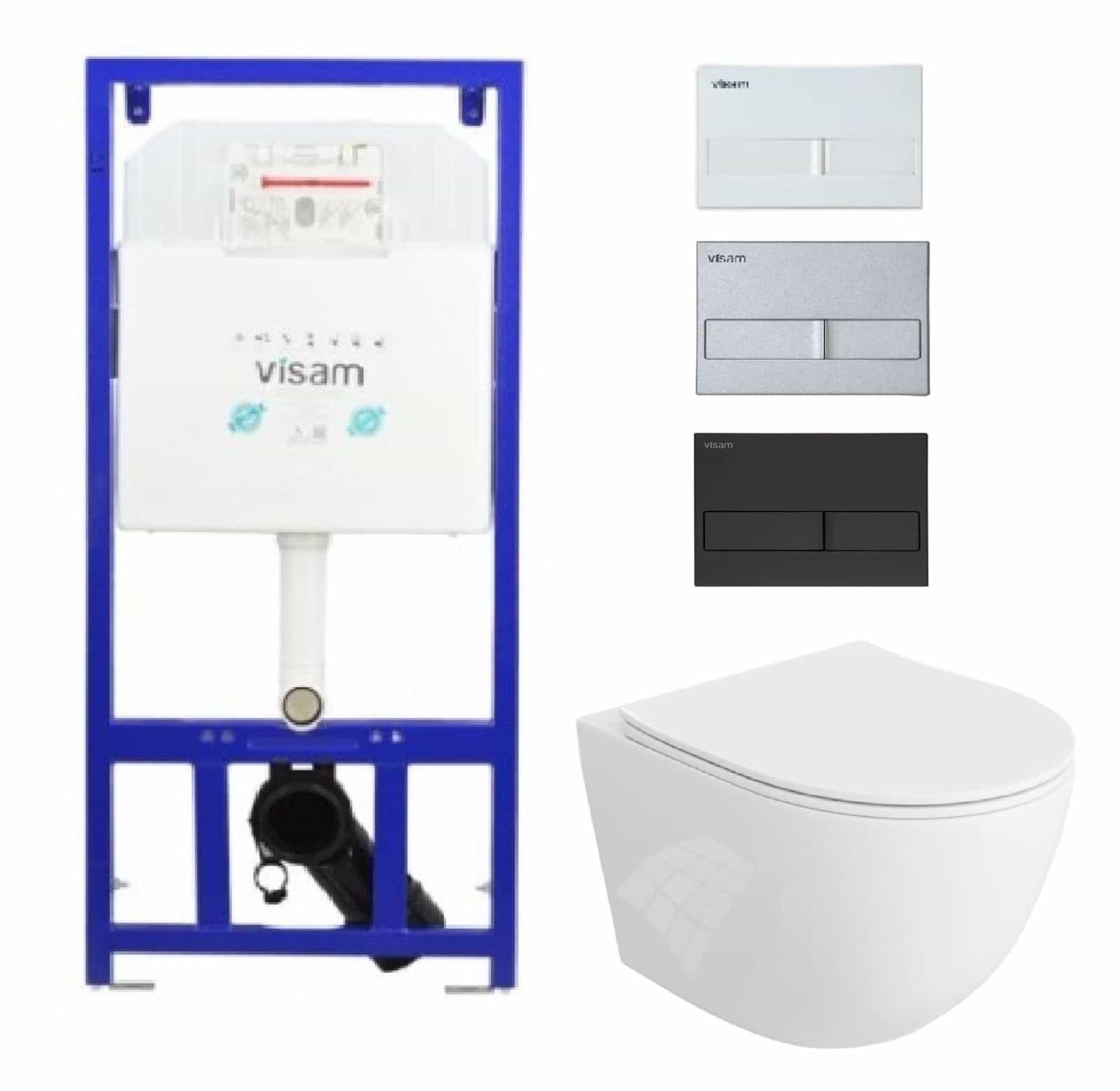 Set WC cu rezervor încastrat Visam Slim – vas WC suspendat rimless Sofia cu capac soft-close și clapetă inclusă