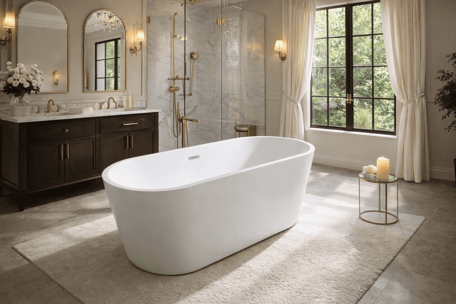 Cadă Freestanding Albă din Acril Galme Ovală 170*75*58cm cu Ventil Click-Clack pentru Baie Modernă – Design Elegant și Confort Premium