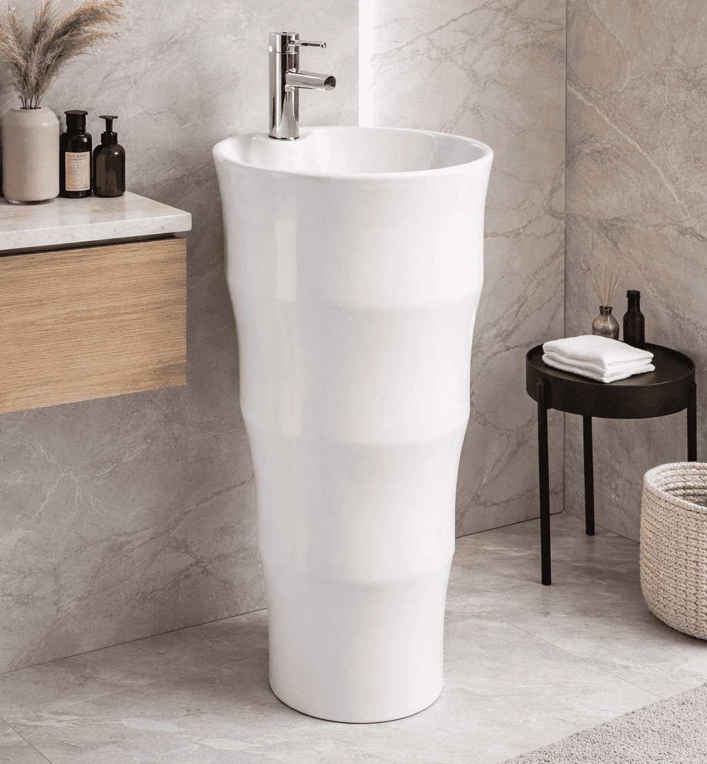 Lavoar freestanding alb More din ceramică - model monobloc pentru baie modernă NEO8021