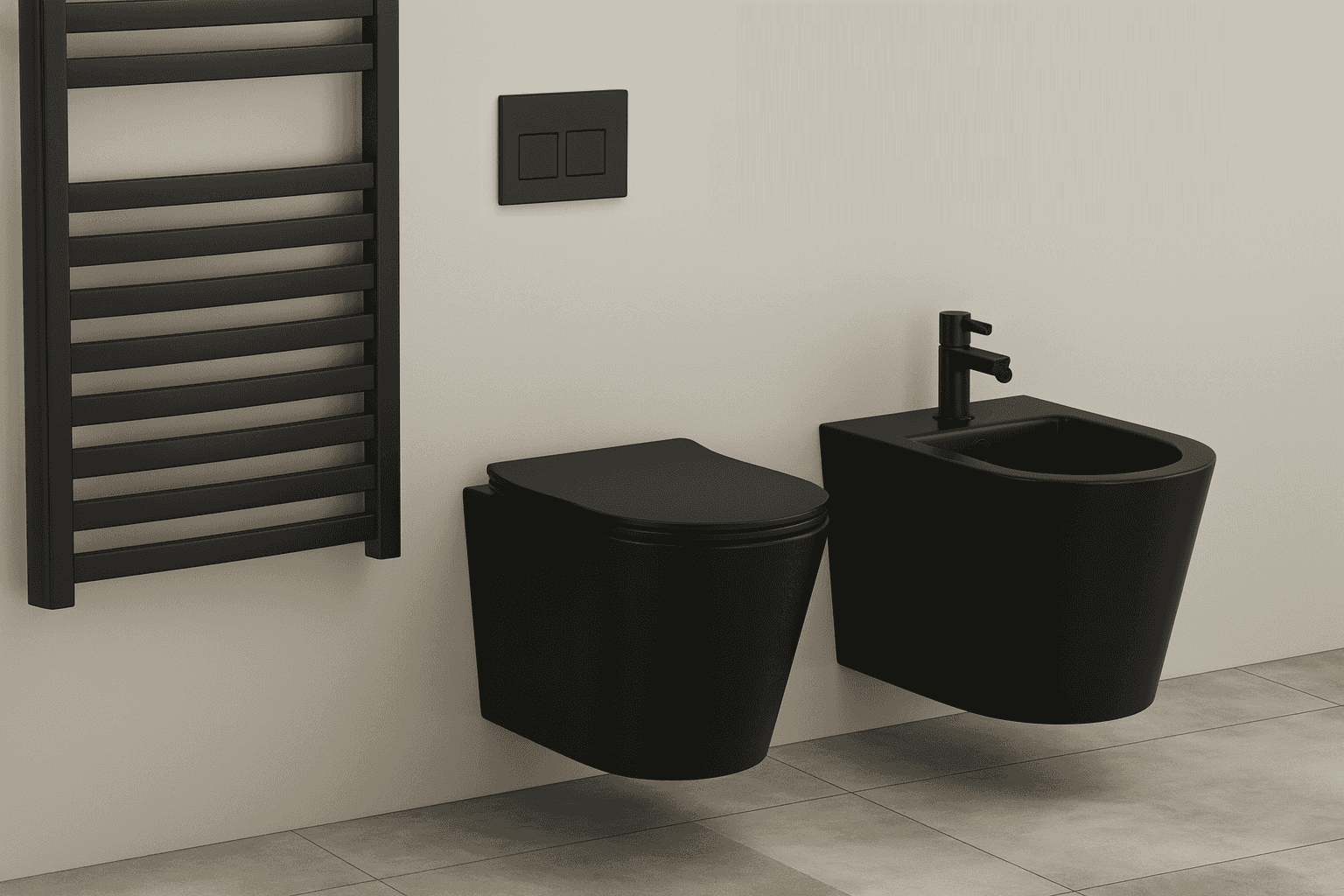 Set Vas WC suspendat negru rimless cu capac Softclose + Bideu Suspendat T201MB