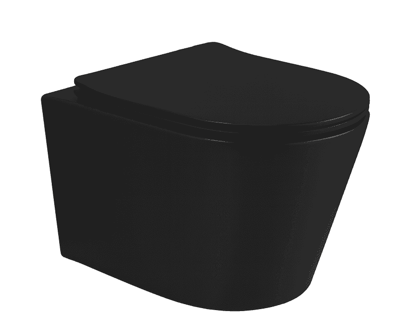 Vas WC Suspendat Rimless fara margini negru finisaj mat satin Atena cu Capac Soft Close duroplast cu inchidere lenta T201MB - 49x36x36cm