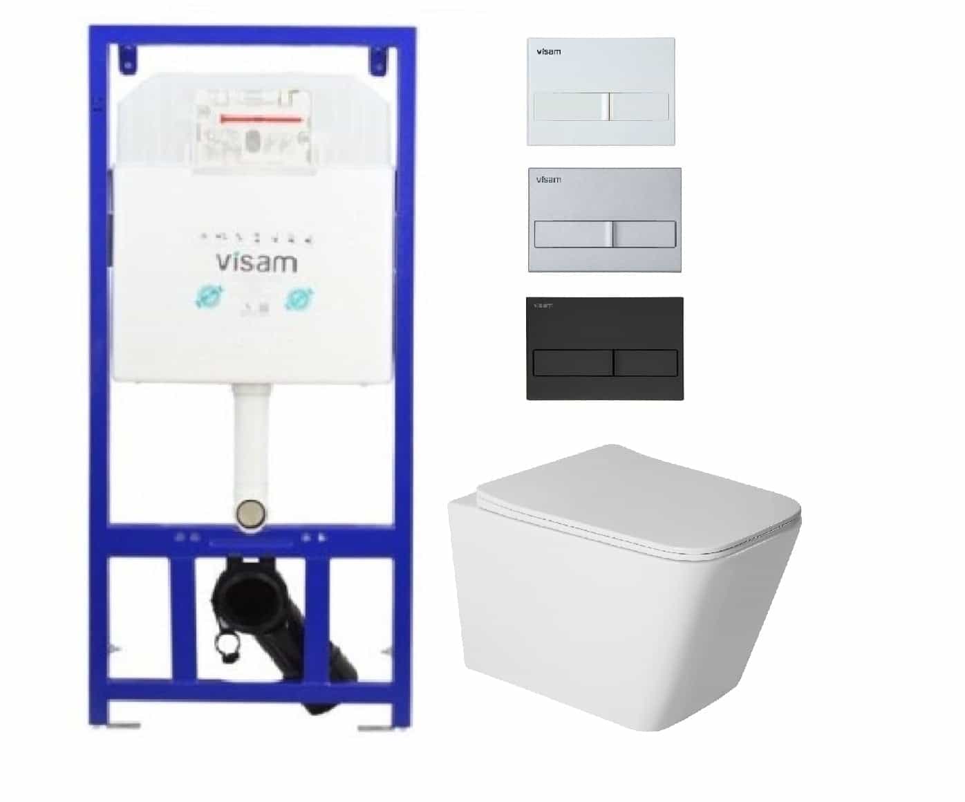 Set WC cu rezervor încastrat Visam Slim – vas WC suspendat rimless Florence cu capac soft-close și clapetă inclusă T202