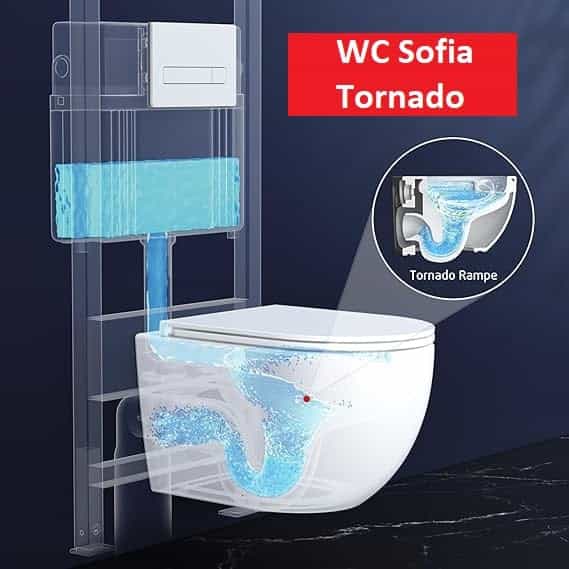 Vas WC suspendat rimless Tornado Sofia alb ceramica lucioasa cu capac soft close duroplast inchidere lenta T203T - 49x36x36cm