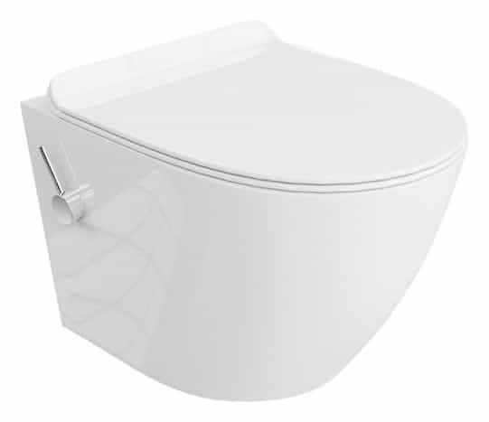 Vas WC suspendat Tornado rimless ST Alb si capac Soft Close Duroplast cu Functie și Baterie Bideu incorporata pentru apa calda și rece - 49x37x39cm