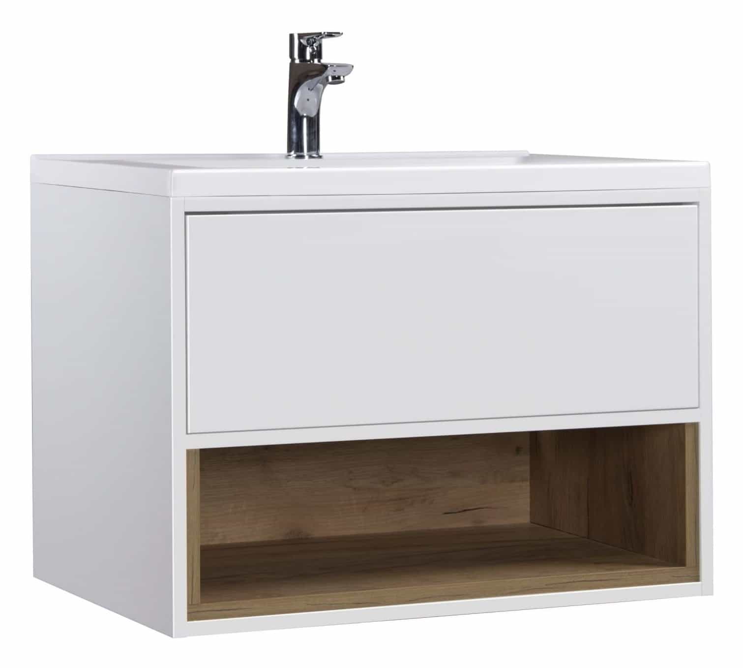 Set Mobilier Baie Suspendat din MDF Vopsit-Lacuit Bravo 70-A + Lavoar Blat integrat Alb Cosmo 70 / 700x480x450mm